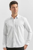 Beyaz Uzun Kol Kendinden Desenli Armürlü 032 Sert Yaka Classic Slim Fit Gömlek 1004245153 thumbnail 2