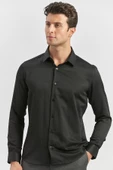 Siyah Uzun Kol Kendinden Desenli Armürlü 032 Sert Yaka Classic Slim Fit Gömlek 1004245153 thumbnail 3