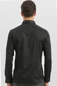 Siyah Uzun Kol Kendinden Desenli Armürlü 032 Sert Yaka Classic Slim Fit Gömlek 1004245153 thumbnail 6