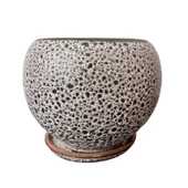 Bitki Tasarımı Krem Kahve Şekilli Artistik Çift Sırlı İç Ve Dış Mekan Kullanımlı Tabaklı Toprak Terrakota Saksı Saksılık Salon Çiçeklik - 1