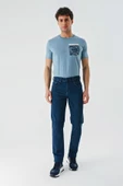 İndigo Mavi Gabardin Pamuklu 5 Cepli Slim Fit Dar Kesim Casual Denim Pantolon 1023240155 thumbnail 3