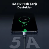 Polham 1MT 100W 5A 10Gbps Type C Uzatma Kablosu, Şarj, Data ve Görüntü Aktarmalı Çevirici Kablo - 3