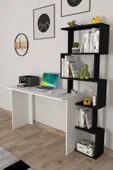 Moonlife Yakamoz Kitaplıklı Çalışma Masası Beyaz Siyah - 9