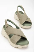 Keten Malzeme Faylon Haki Kadın Dolgu Taban Sandalet thumbnail 1