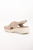 Keten Malzeme Faylon Bej Kadın Dolgu Taban Sandalet thumbnail 5