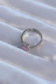 MuI MuI Pirinç Gümüş Renk Pembe Zirkon Taşlı Ayarlanabilir Charm Yüzük - 2