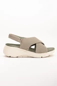 Keten Malzeme Faylon Haki Kadın Dolgu Taban Sandalet thumbnail 3