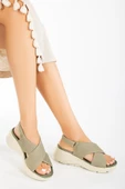 Keten Malzeme Faylon Haki Kadın Dolgu Taban Sandalet thumbnail 2