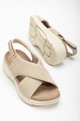 Keten Malzeme Faylon Bej Kadın Dolgu Taban Sandalet thumbnail 1