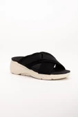 Keten Malzeme Faylon Siyah Kadın Dolgu Taban Terlik thumbnail 4