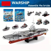 Uçak Gemisi Lego Yapı Blokları Seti 546 Parça 6-8 Yaş Donanma Savaş Gemisi Modeli Kit - 1
