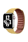 Apple Watch 7 6 5 4 3 2 Serisi 42 / 44 / 45 Uyumlu Baklalı Mıknatıslı Deri Kordon Kayış Kahve - 8