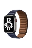 Apple Watch 7 6 5 4 3 2 Serisi 42 / 44 / 45 Uyumlu Baklalı Mıknatıslı Deri Kordon Kayış Kahve - 9
