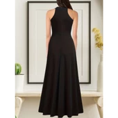 Lucky Life Kadın Halter Yaka Derin Yırtmaç Detaylı Tam Boy Ithal Krep Abiye Elbise - 1