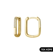 14 Ayar Modern Taşlı Tek Halka Altın Küpe 0,94 gr - 3