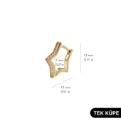 14 Ayar Taşlı Yıldız Tek Halka Altın Küpe 0,75 gr - 4