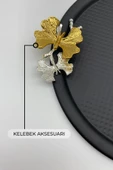 3'lü Kelebekli Yuvarlak Siyah Çay ve Kahve Sunum Tepsisi, Dekoratif Servis Tepsisi 22cm Tek kişilik - 5