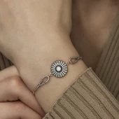 925 Ayar Gümüş Rose Elmas Montür Çiçek Bileklik - 4