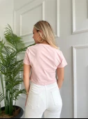 Kadın Basic Crop Tshirt Pembe - 2