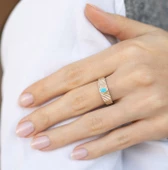 14 Ayar Altın Trend Oval Taşlı Kadın Yüzük - 2