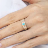 14 Ayar Altın Trend Oval Taşlı Kadın Yüzük - 1