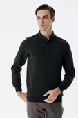 Koyu Haki Uzun Kollu Desenli Örme Polo Yaka   Likralı Casual Comfort Fit Sweatshirt 1013235106 - 4