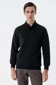 Koyu Haki Uzun Kollu Desenli Örme Polo Yaka   Likralı Casual Comfort Fit Sweatshirt 1013235106 - 3