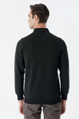Koyu Haki Uzun Kollu Desenli Örme Polo Yaka   Likralı Casual Comfort Fit Sweatshirt 1013235106 - 6