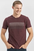 Mürdüm Baskılı Bez Ayağı Bisiklet Yaka Cepli %100 Pamuk Slim Fit Dar Kesim Tişört 1011240182 - 1