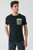 Siyah Baskılı Bez Ayağı Bisiklet Yaka %100 Pamuk Casual Slim Fit Dar Kesim Tişört 1011240169 - 5