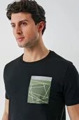 Siyah Baskılı Bez Ayağı Bisiklet Yaka %100 Pamuk Casual Slim Fit Dar Kesim Tişört 1011240169 - 2