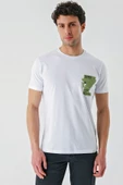 Beyaz Baskılı Bez Ayağı Bisiklet Yaka %100 Pamuk Casual Slim Fit Dar Kesim Tişört 1011240166 thumbnail 1