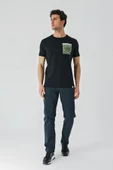 Siyah Baskılı Bez Ayağı Bisiklet Yaka %100 Pamuk Casual Slim Fit Dar Kesim Tişört 1011240169 - 9
