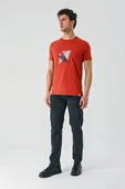 Tarçın Baskılı Bez Ayağı Bisiklet Yaka %100 Pamuk Casual Slim Fit Dar Kesim Tişört 1011240168 - 5