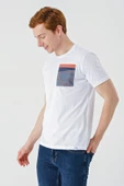 Beyaz Baskılı Bez Ayağı Bisiklet Yaka %100 Pamuk Casual Slim Fit Dar Kesim Tişört 1011240169 thumbnail 5