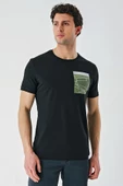 Siyah Baskılı Bez Ayağı Bisiklet Yaka %100 Pamuk Casual Slim Fit Dar Kesim Tişört 1011240169 - 3