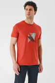 Tarçın Baskılı Bez Ayağı Bisiklet Yaka %100 Pamuk Casual Slim Fit Dar Kesim Tişört 1011240168 - 4