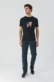 Siyah Baskılı Bez Ayağı Bisiklet Yaka %100 Pamuk Casual Slim Fit Dar Kesim Tişört 1011240169 - 8