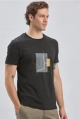 Siyah Baskılı Bez Ayağı Bisiklet Yaka %100 Pamuk Casual Slim Fit Dar Kesim Tişört 1011240167 - 3