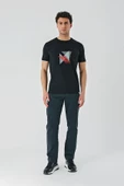 Siyah Baskılı Bez Ayağı Bisiklet Yaka %100 Pamuk Casual Slim Fit Dar Kesim Tişört 1011240169 - 7