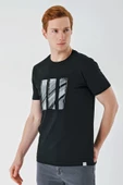 Siyah Baskılı Bez Ayağı Bisiklet Yaka %100 Pamuk Casual Slim Fit Dar Kesim Tişört 1011240165 - 3