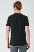 Siyah Baskılı Bez Ayağı Bisiklet Yaka %100 Pamuk Casual Slim Fit Dar Kesim Tişört 1011240165 - 2