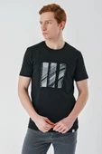 Siyah Baskılı Bez Ayağı Bisiklet Yaka %100 Pamuk Casual Slim Fit Dar Kesim Tişört 1011240165 - 4