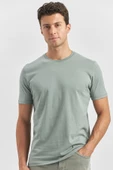 Yeşil Kısa Kol Düz Bez Ayağı Bisiklet Yaka Casual Slim Fit Tişört 1011240193 thumbnail 4
