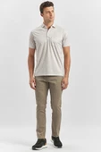 Bej Kısa Kol Kendinden Desenli Suprem Polo Yaka Classic Comfort Fit Tişört 1011240191 - 4