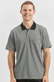 Siyah Kısa Kol Kendinden Desenli Jakarlı Polo Yaka Classic Comfort Fit Tişört 1011240190 - 2