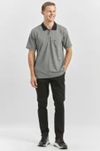 Siyah Kısa Kol Kendinden Desenli Jakarlı Polo Yaka Classic Comfort Fit Tişört 1011240190 - 3