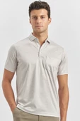 Bej Kısa Kol Kendinden Desenli Suprem Polo Yaka Classic Comfort Fit Tişört 1011240191 - 1