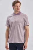 Lila Desenli Jakarlı Polo Yaka Cepli Garnili Pamuklu Comfort Fit Rahat Kesim Tişört 1011240184 thumbnail 4