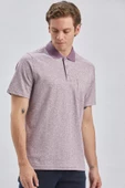 Lila Desenli Jakarlı Polo Yaka Cepli Garnili Pamuklu Comfort Fit Rahat Kesim Tişört 1011240184 thumbnail 3